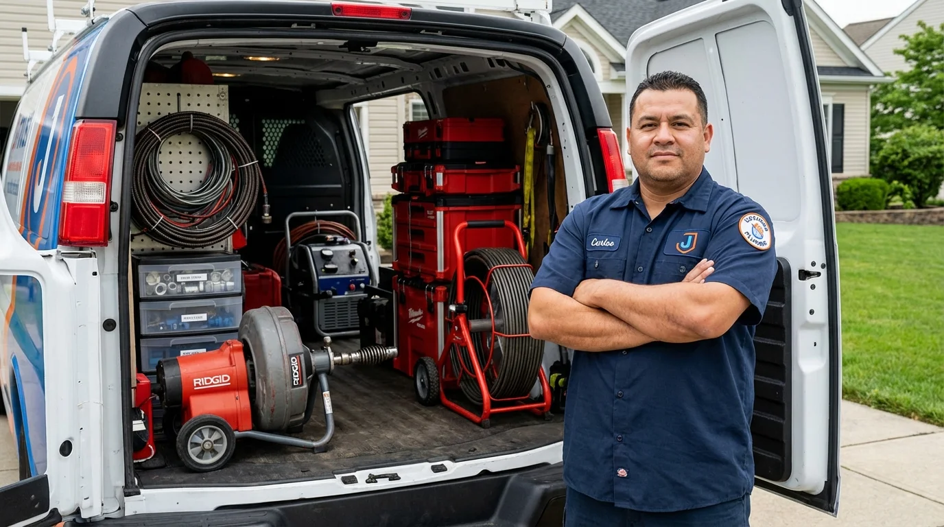 Professional drain cleaning equipment and Johns Plumbing LLC plumber in Breinigsville