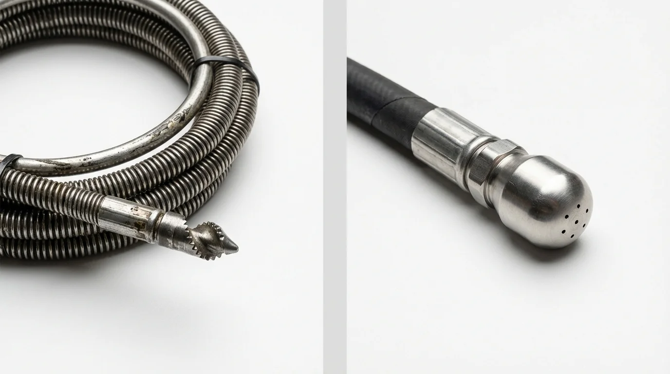 Drain snake cable and hydro jetting nozzle used for drain cleaning in Breinigsville, PA