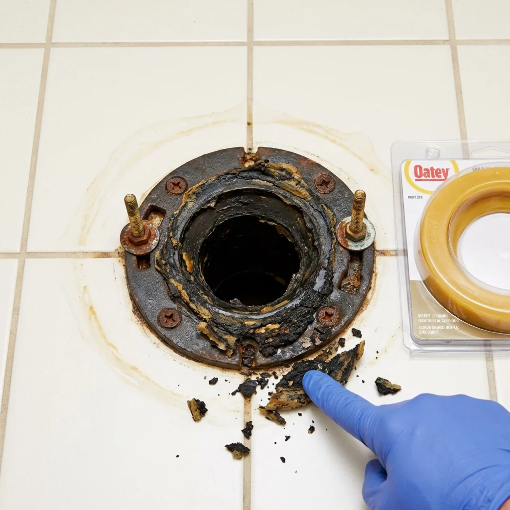 Failed wax ring showing water seepage at the base of a toilet in a Breinigsville, PA home