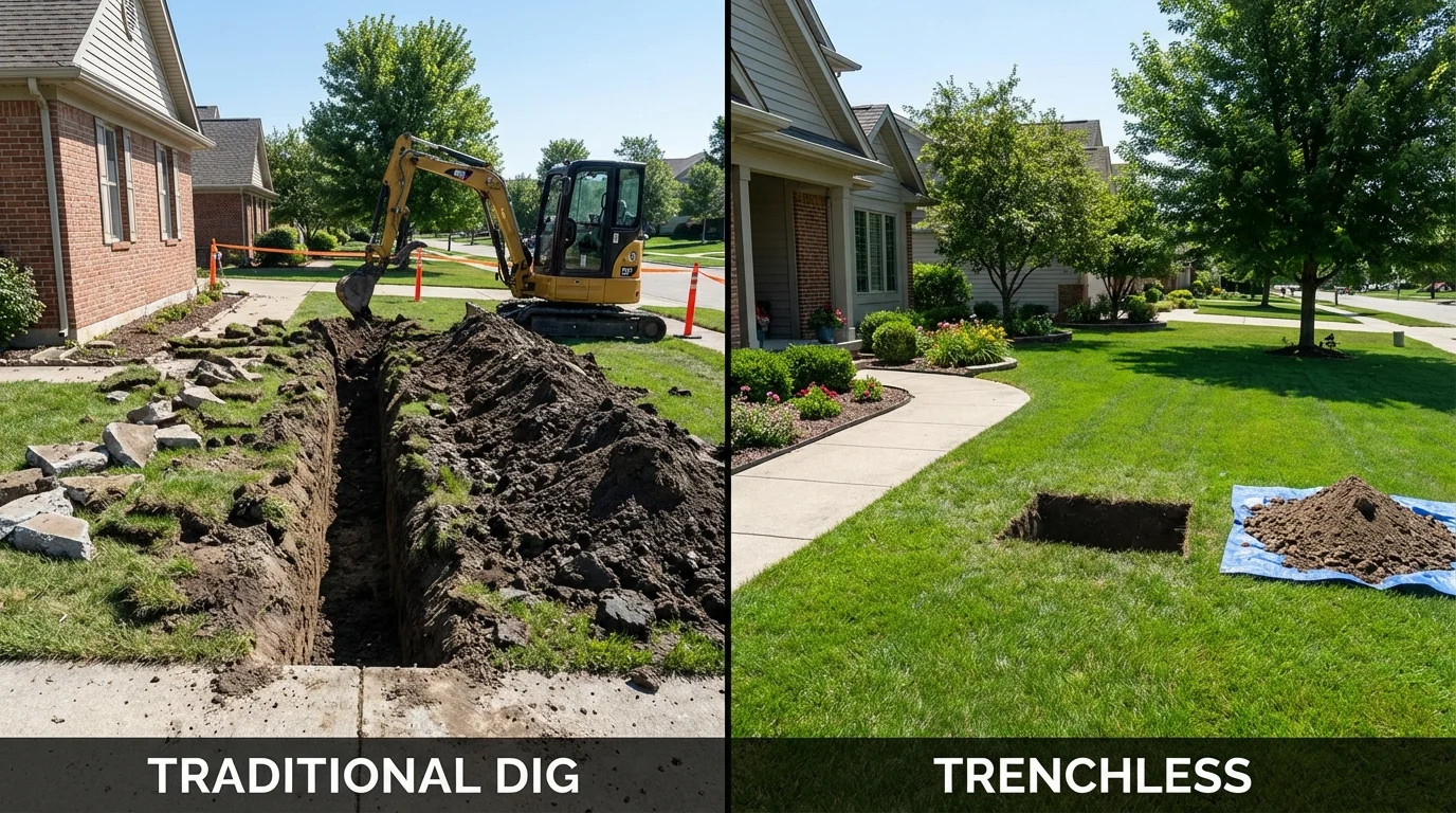 Trenchless sewer repair with minimal yard damage versus traditional excavation in Breinigsville, PA